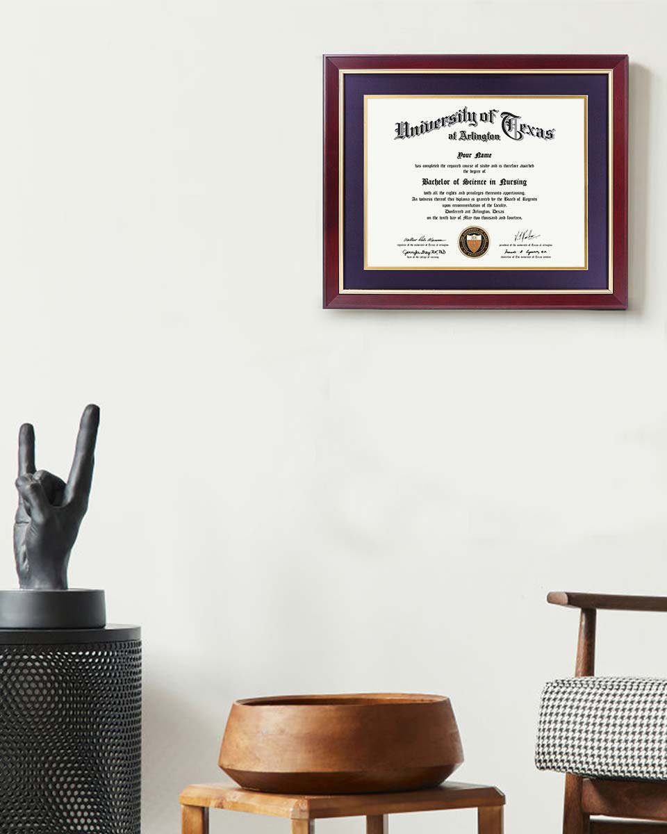 Wood Diploma Frame with Gold Trim Tempered Glass 11*14 / 14*17 – 15 Colors Available