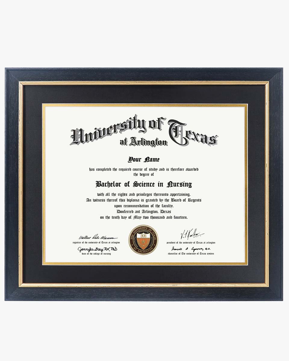 Wood Diploma Frame with Gold Trim Tempered Glass 11*14 / 14*17 – 15 Colors Available