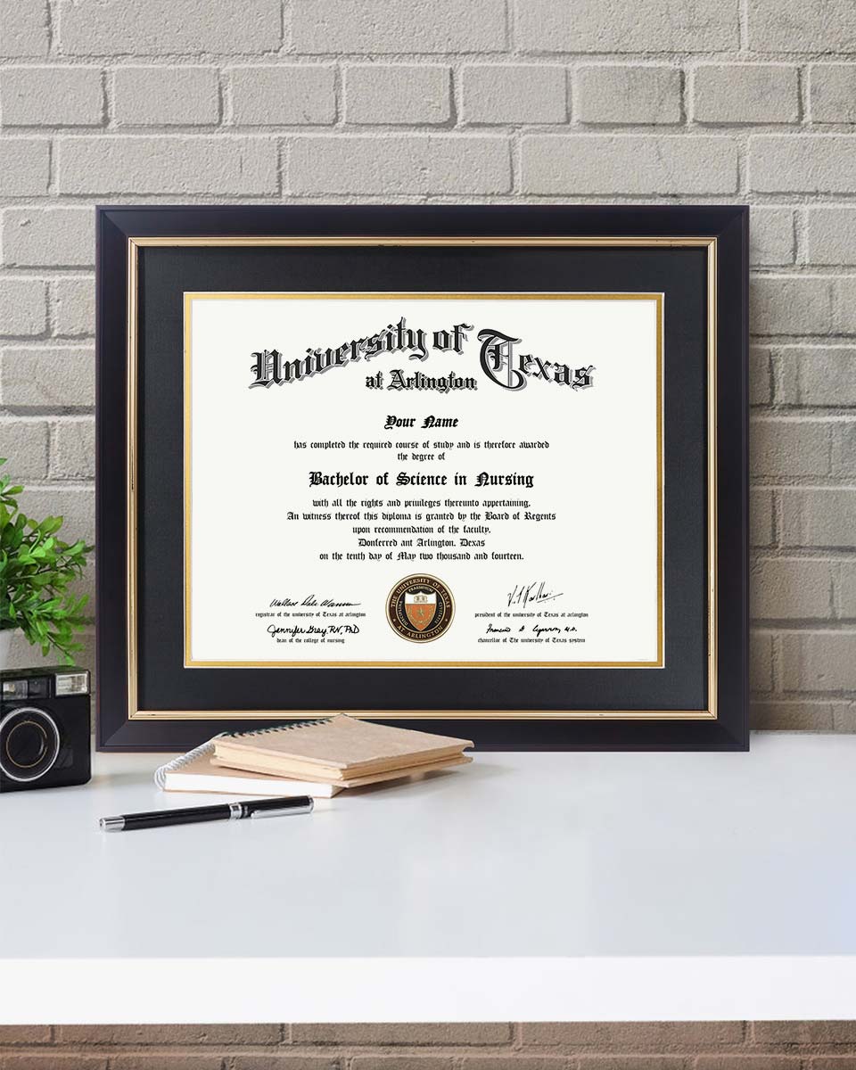 Wood Diploma Frame with Gold Trim Tempered Glass 11*14 / 14*17 – 15 Colors Available