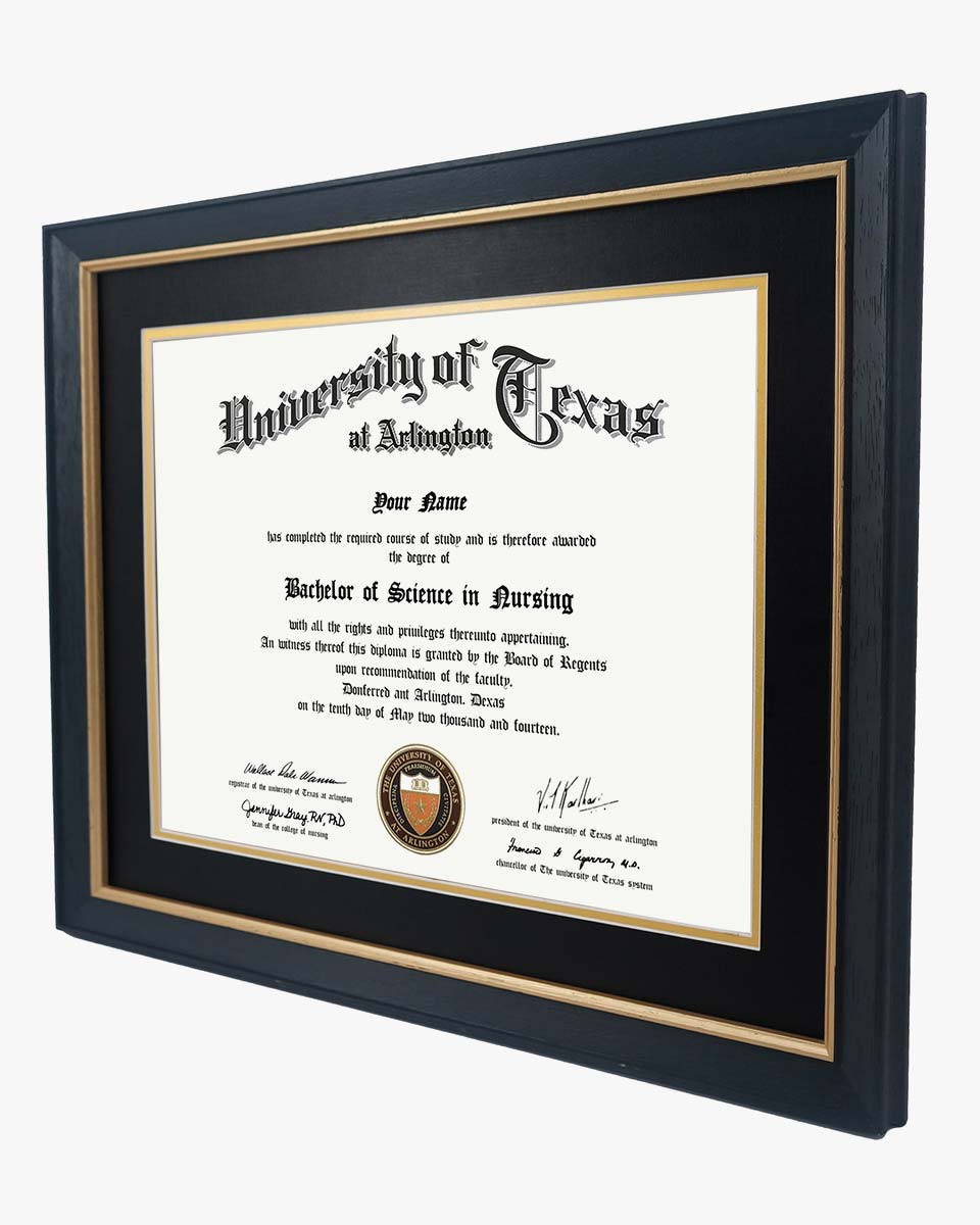 Wood Diploma Frame with Gold Trim Tempered Glass 11*14 / 14*17 – 15 Colors Available