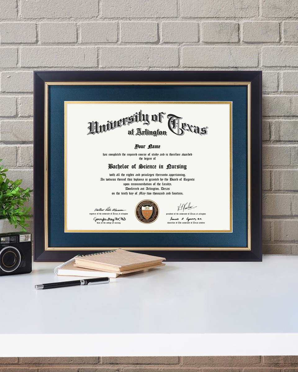 Wood Diploma Frame with Gold Trim Tempered Glass 11*14 / 14*17 – 15 Colors Available