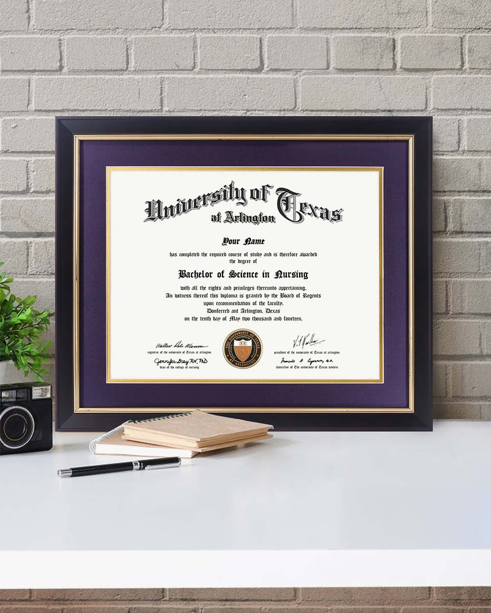 Wood Diploma Frame with Gold Trim Tempered Glass 11*14 / 14*17 – 15 Colors Available