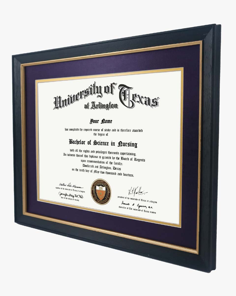 Wood Diploma Frame with Gold Trim Tempered Glass 11*14 / 14*17 – 15 Colors Available