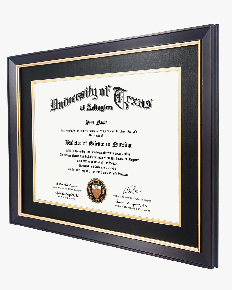 Wood Diploma Frame with Gold Trim Tempered Glass 11*14 / 14*17 – 15 Colors Available