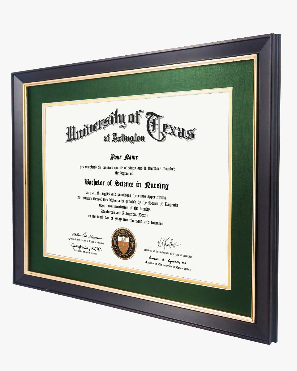 Wood Diploma Frame with Gold Trim Tempered Glass 11*14 / 14*17 – 15 Colors Available