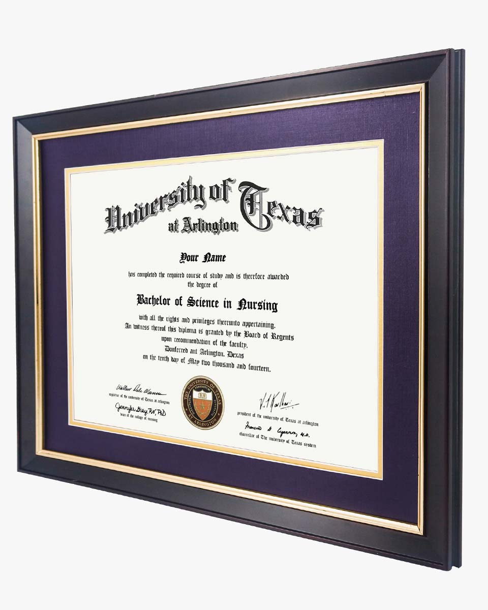 Wood Diploma Frame with Gold Trim Tempered Glass 11*14 / 14*17 – 15 Colors Available