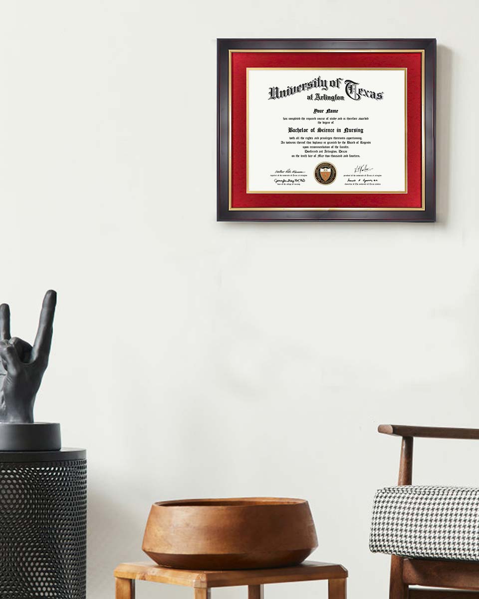 Wood Diploma Frame with Gold Trim Tempered Glass 11*14 / 14*17 – 15 Colors Available