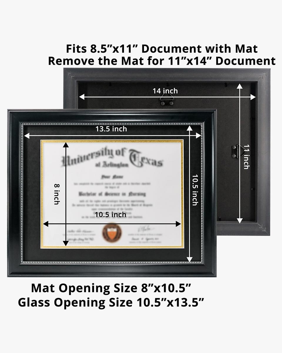 Certificate Document Recycled Polystyrene Frame with Black Gold Double Mat  for 8.5