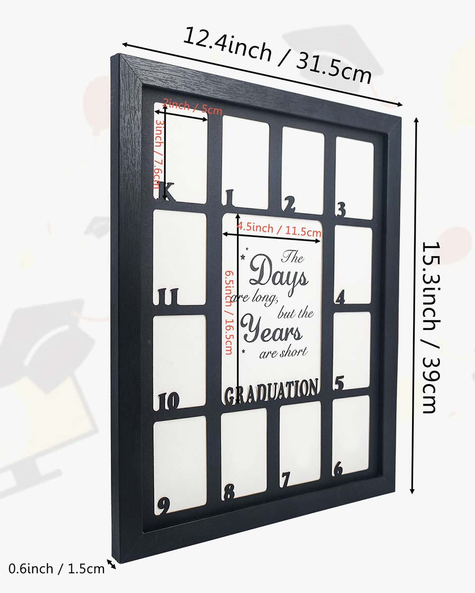 School Picture Frame 11x14, Black 15 Opening Photo Mat, 2 prek-12, Days are authentic Long, Years are Short