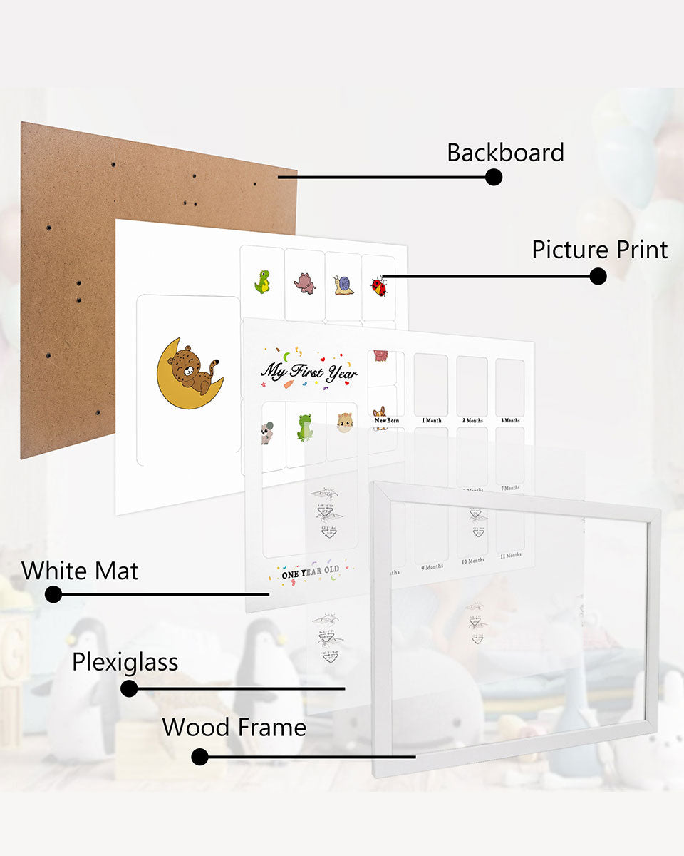 12 x 16 Baby First Years Picture Frame for 12 Month Photos - 2 Colors Available