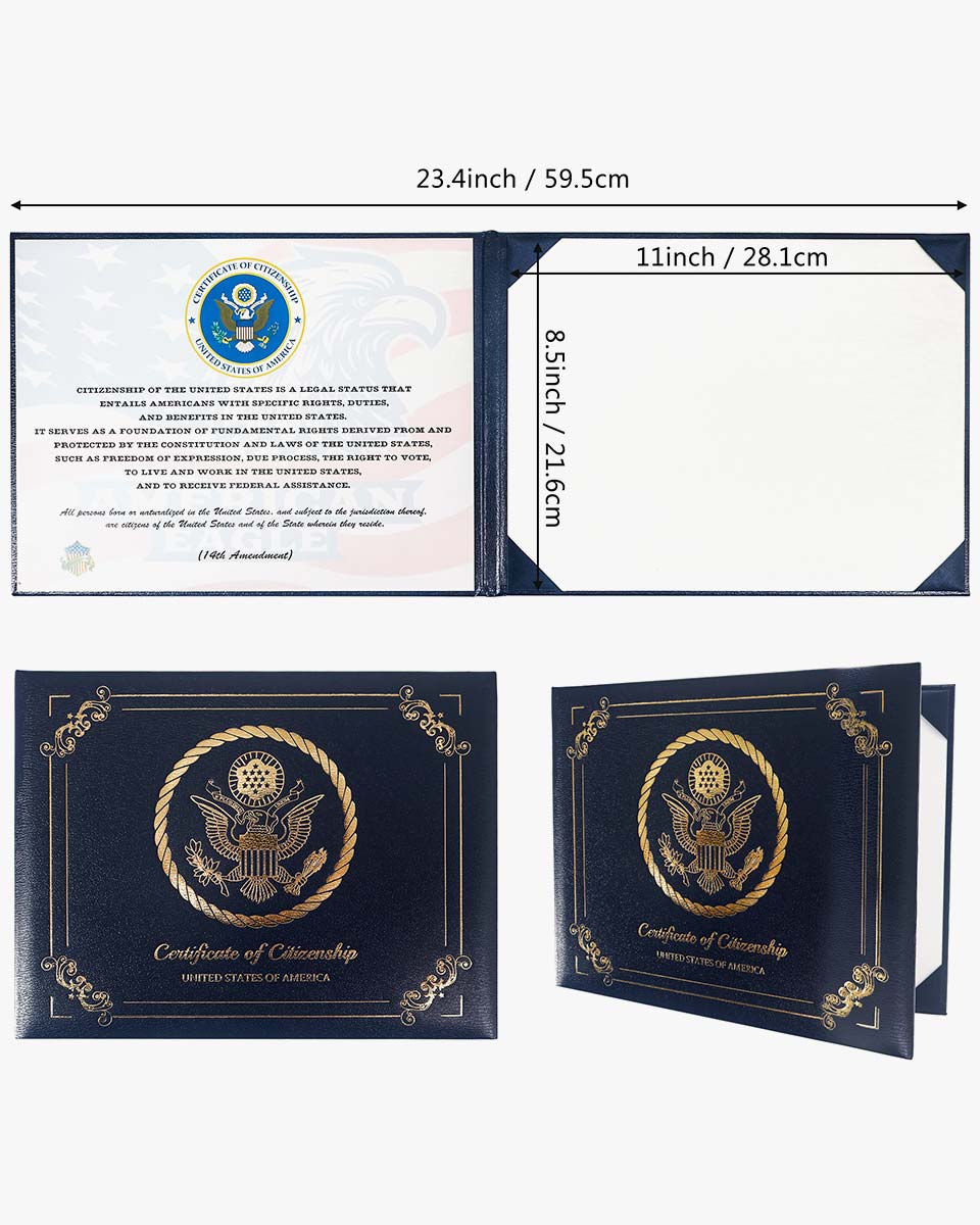 US Citizenship Naturalization Certificate Textured Faux Leather-Panoramic Cover of with Gold Logo 'Certificate of Citizenship'