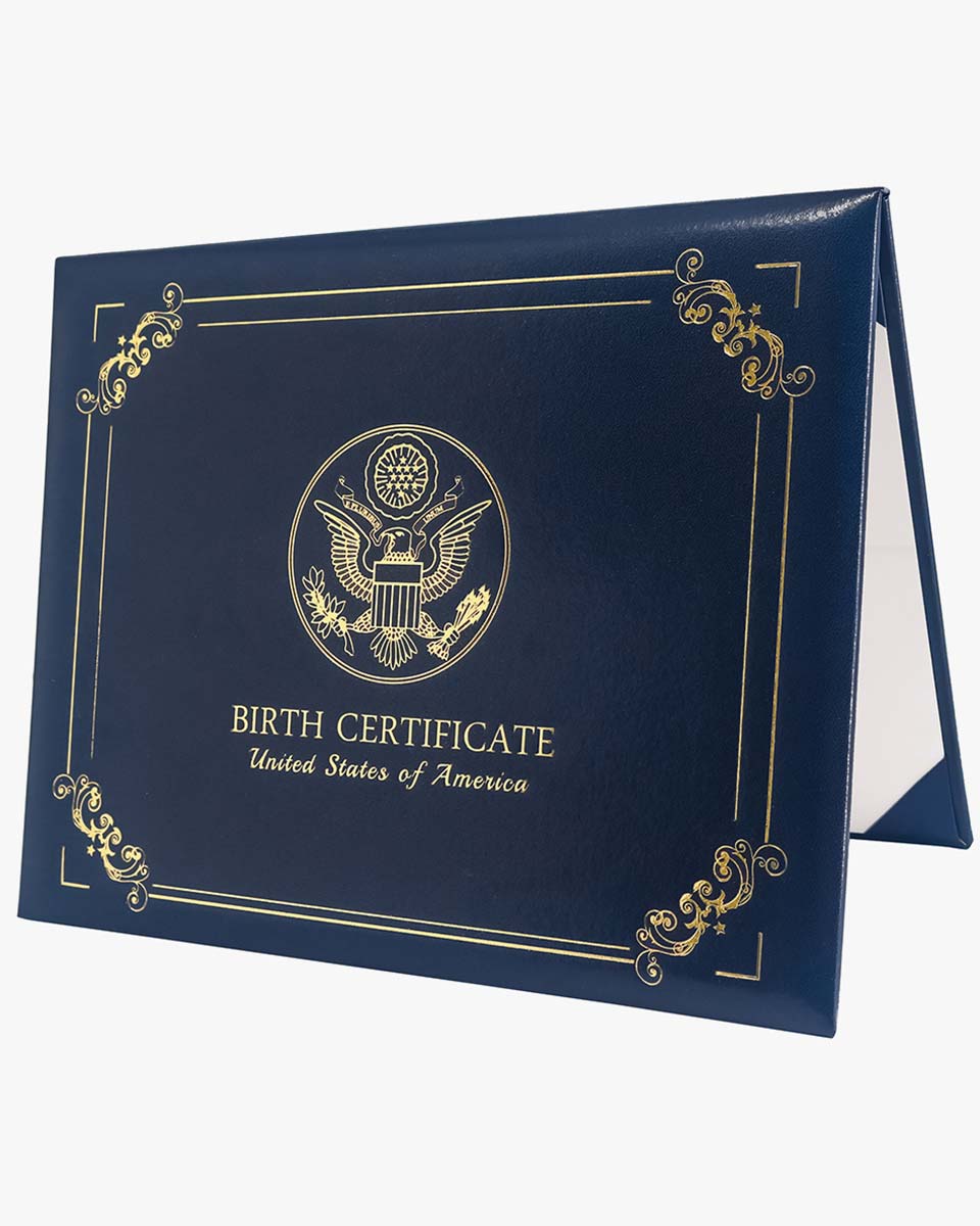 US Birth Certificate Cover of with Gold Logo 'Birth Certificate'