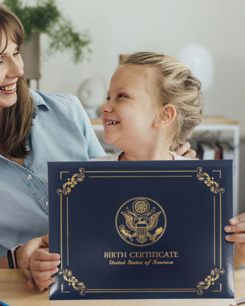 US Birth Certificate Cover of with Gold Logo 'Birth Certificate'