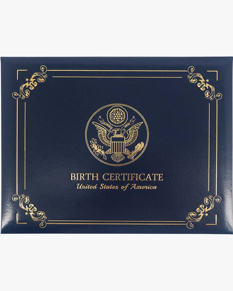 US Birth Certificate Cover of with Gold Logo 'Birth Certificate'