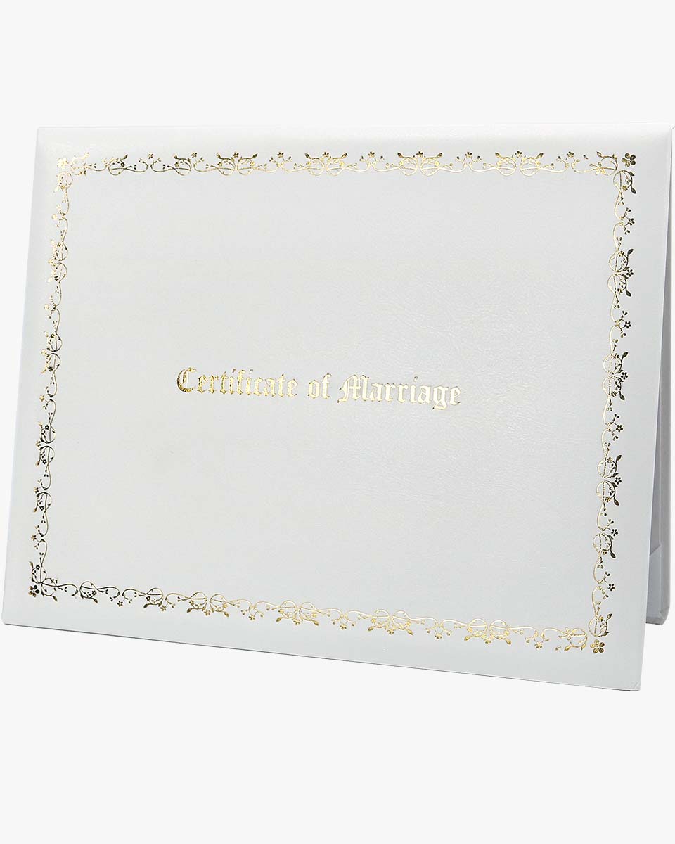 White Certificate of Marriage 8.5"x 11" Imprinted Padded Diploma Cover