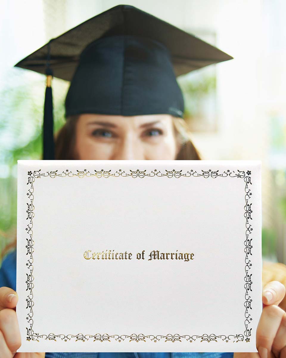 White Certificate of Marriage 8.5"x 11" Imprinted Padded Diploma Cover