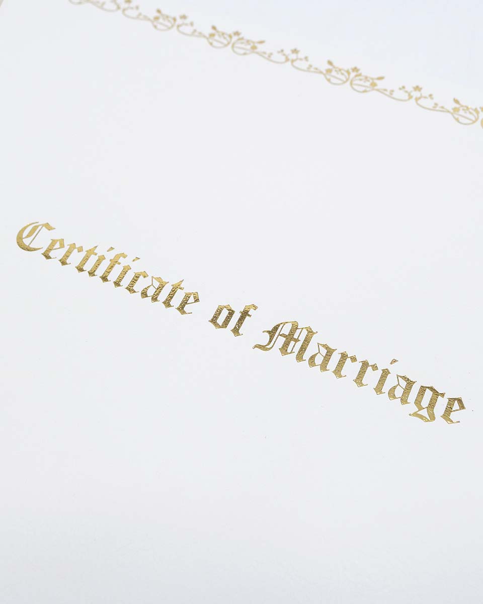 White Certificate of Marriage 8.5"x 11" Imprinted Padded Diploma Cover