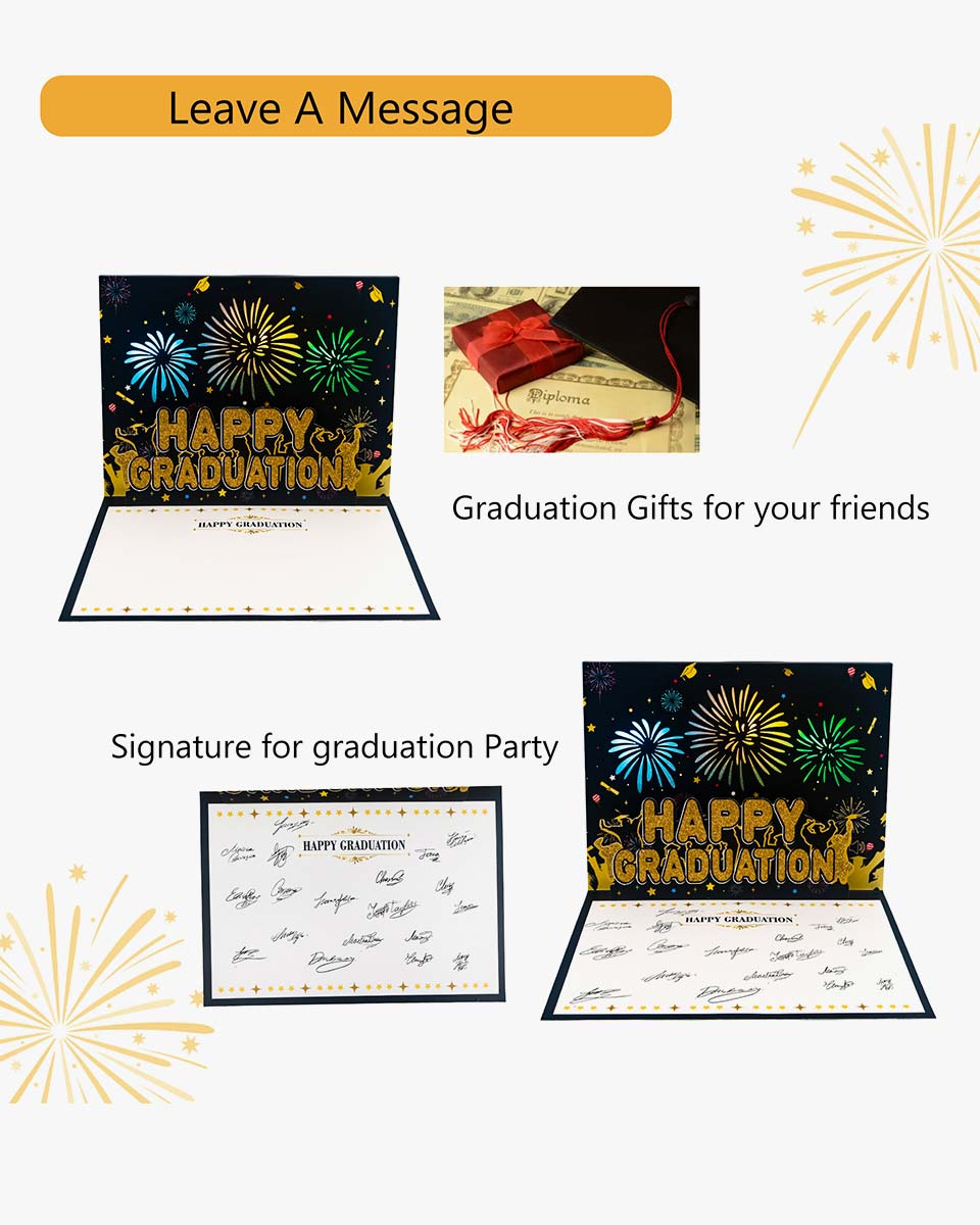3D Pop Up Graduation Greeting Card with Fireworks, Cheers, and DIY Recording Sounds