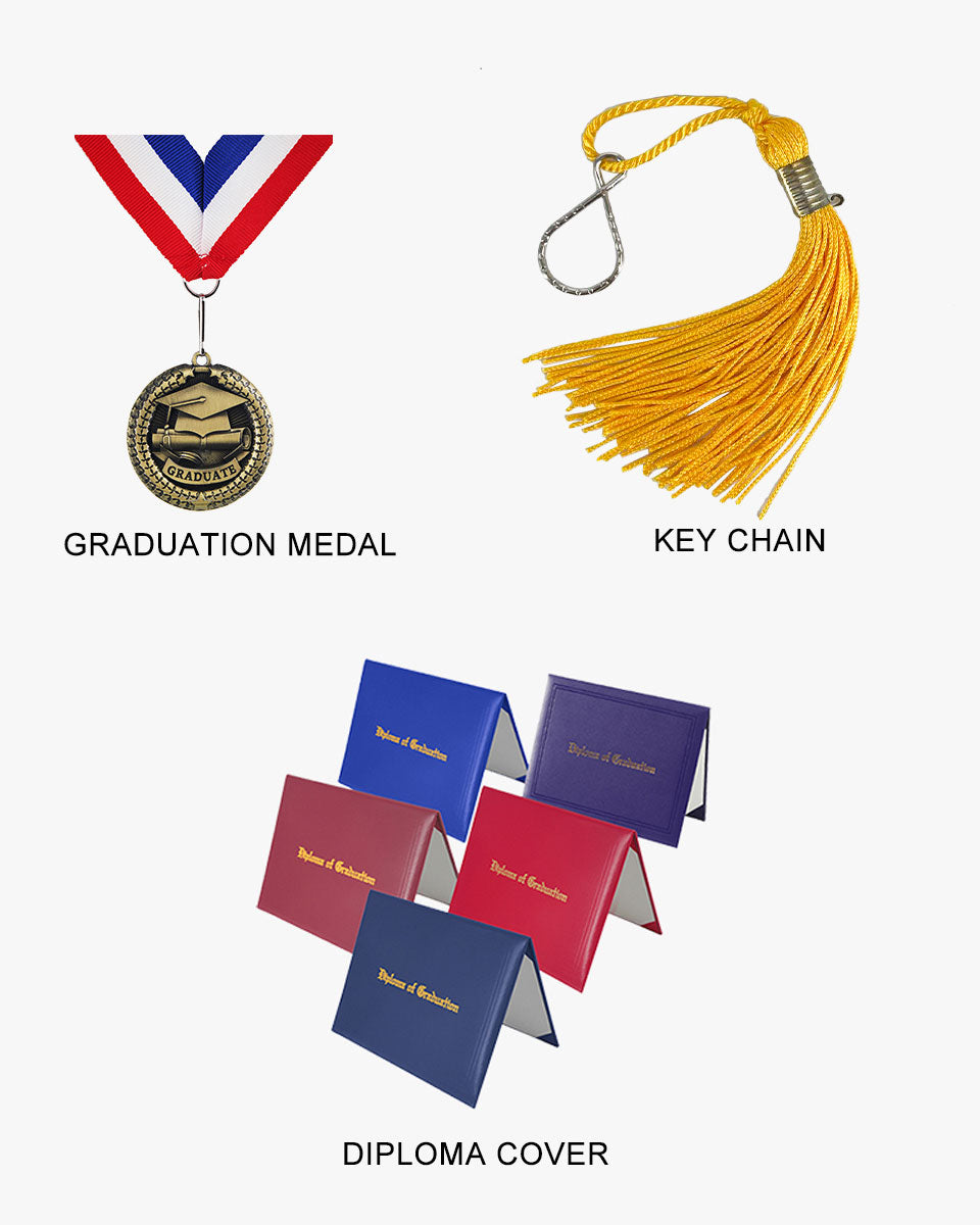 High School Premium Matte Graduation Cap, Gown, Stole, Imprinted Diploma Cover & Graduation Souvenirs Package