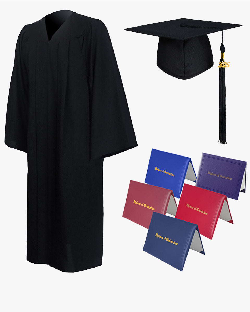 High School Premium Matte Graduation Cap, Gown, Tassel & Imprinted Diploma Cover Package