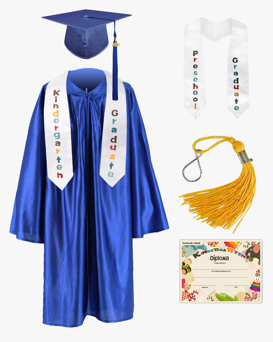 Shiny Kindergarten Graduation Cap, Gown, Stole, Diploma & Key Chain Package