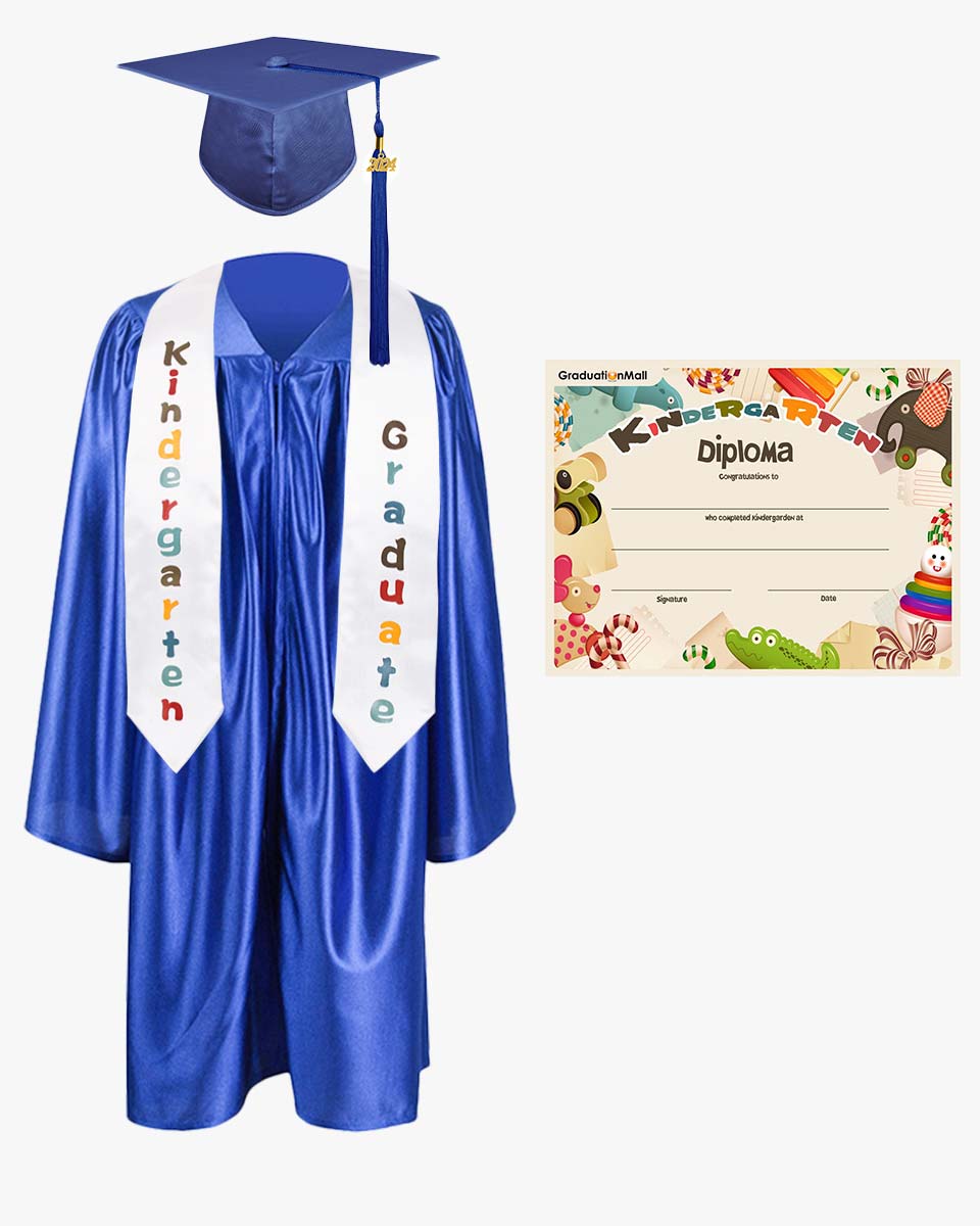 Shiny Kindergarten Graduation Cap,Gown,Stole & Diploma Package