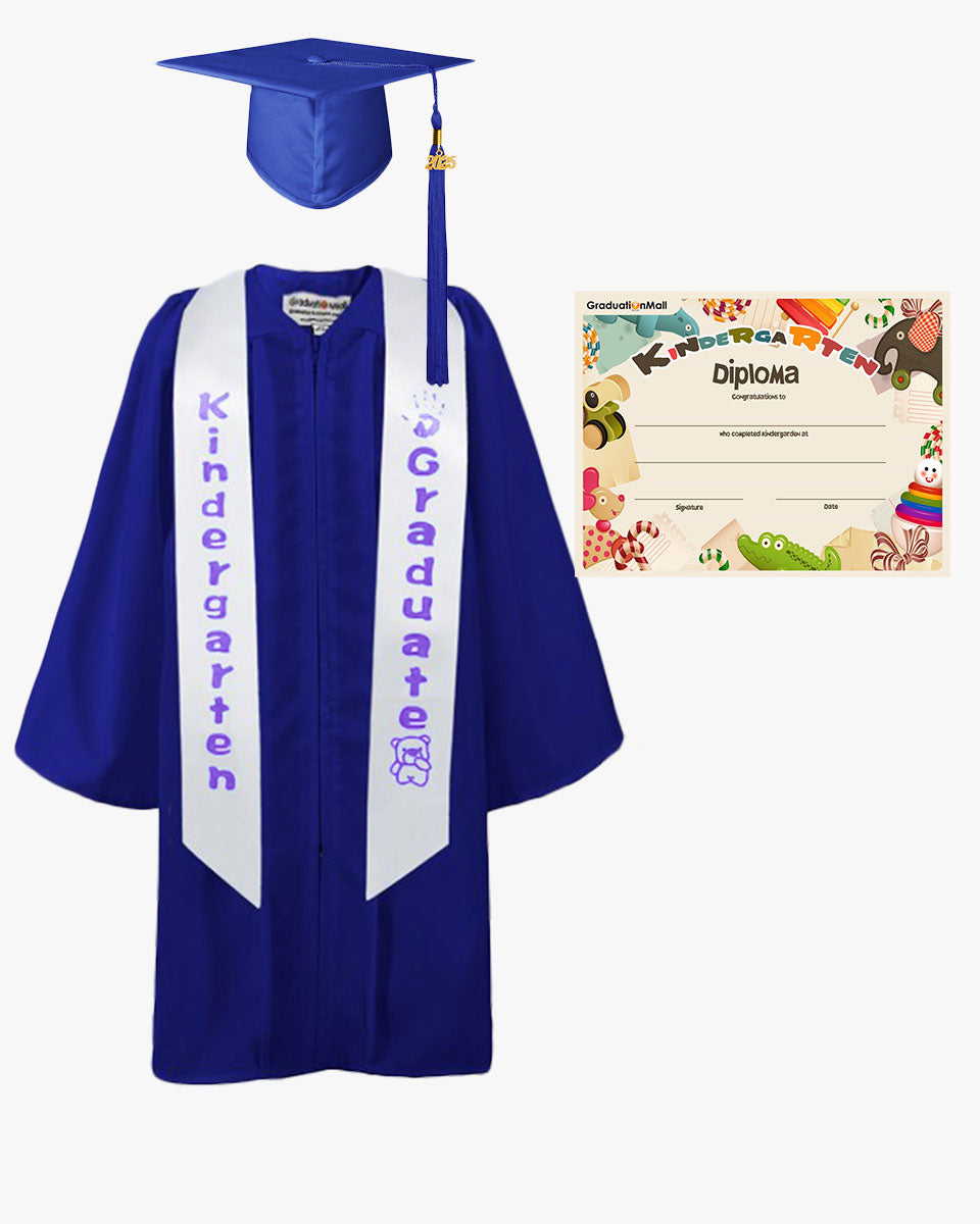 Matte Kindergarten Graduation Cap, Gown, Stole & Diploma Package