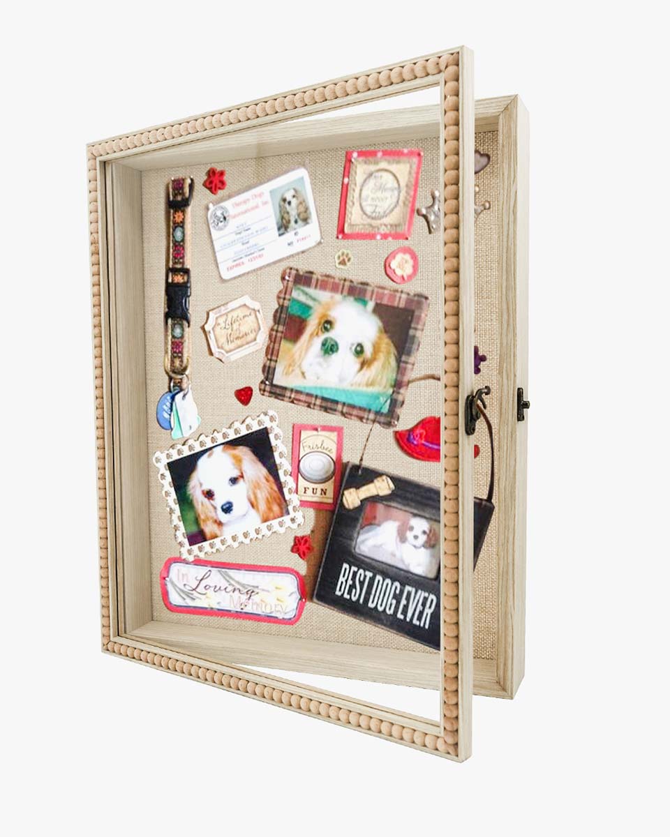 Wood Color Deep Front Open with Hinge Beaded Designed Picture Shadow Box with Linen Back in 2 Sizes