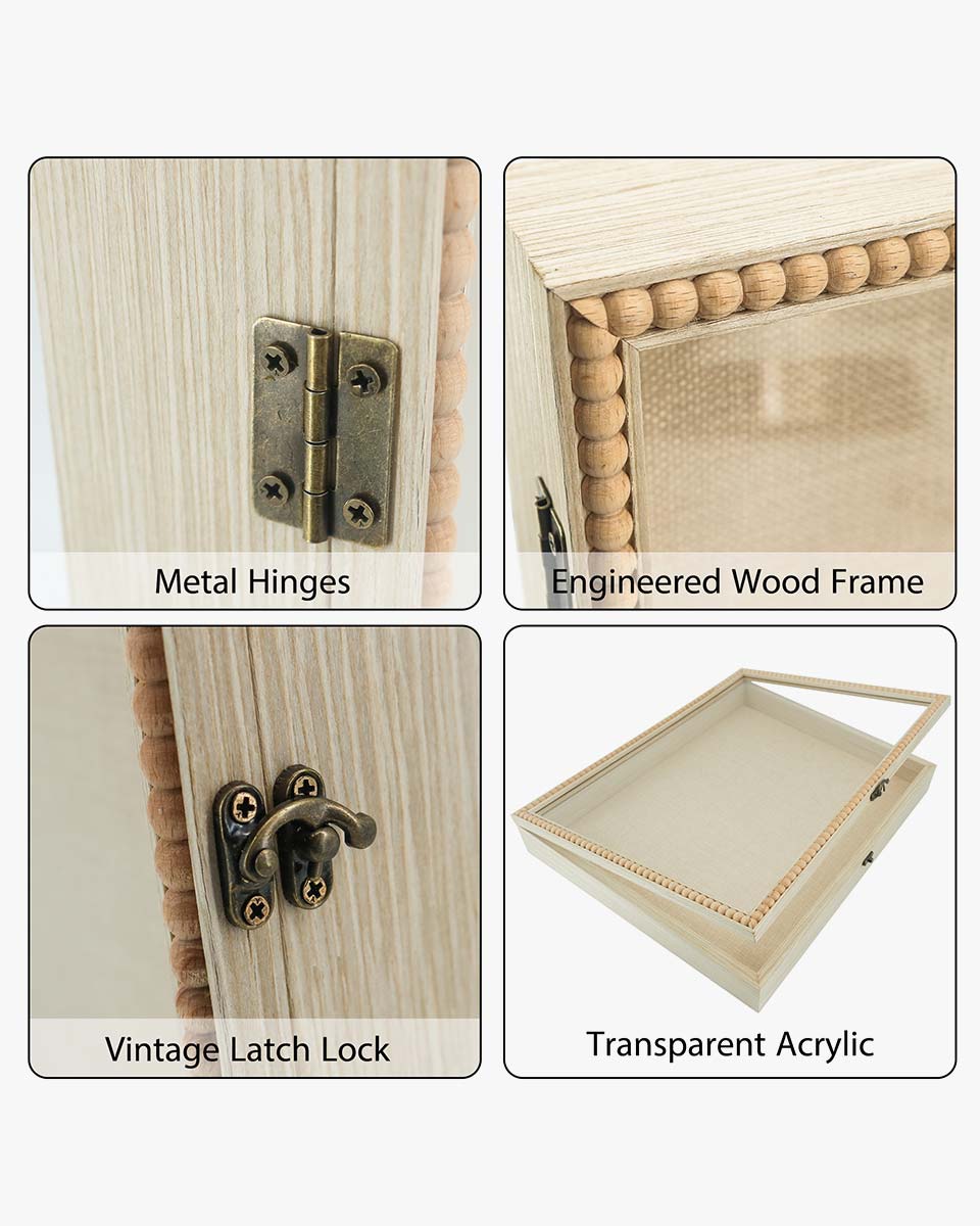 Wood Color Deep Front Open with Hinge Beaded Designed Picture Shadow Box with Linen Back in 2 Sizes