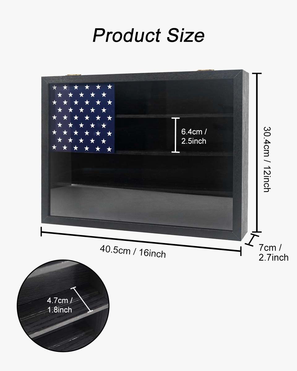 Wood Engraved American fashion Flag Challenge Coin Display - Black