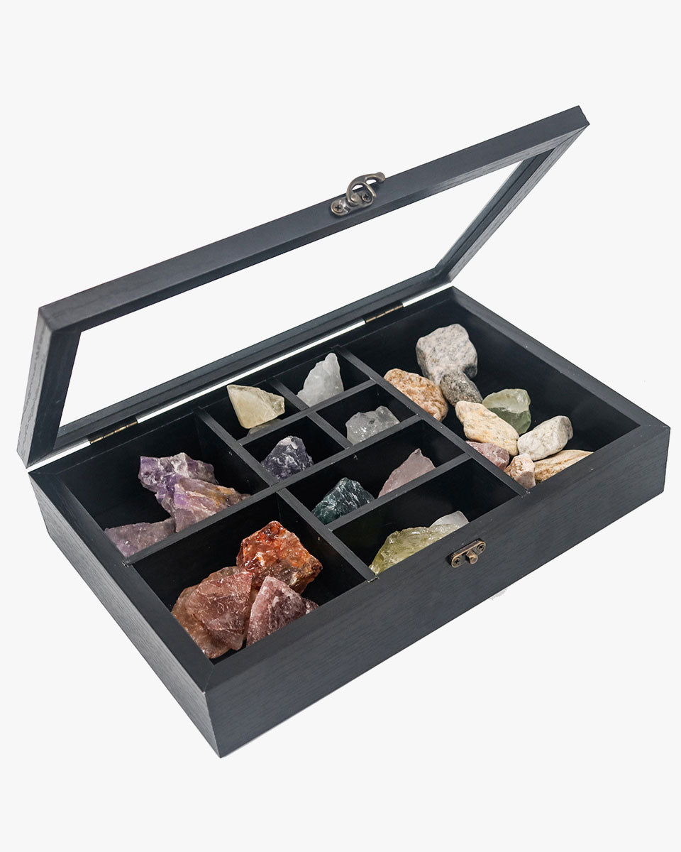 Rock Crystal Collection Box with Shelves - Onyx Opal Crystal Stand Displayed in 9 Different Sizes - 3 Colors Available